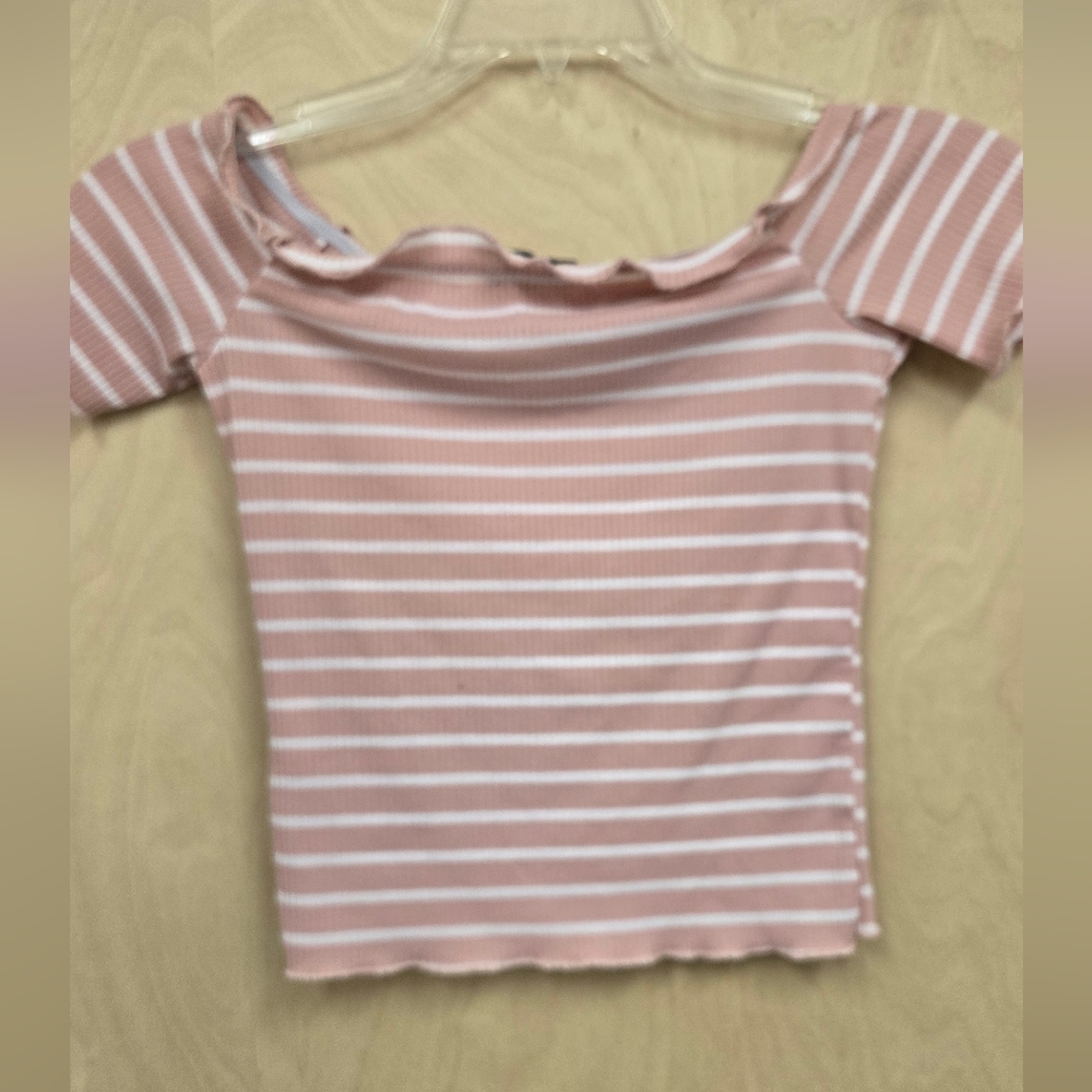 SHEIN Pink Striped Off-Shoulder Crop Top